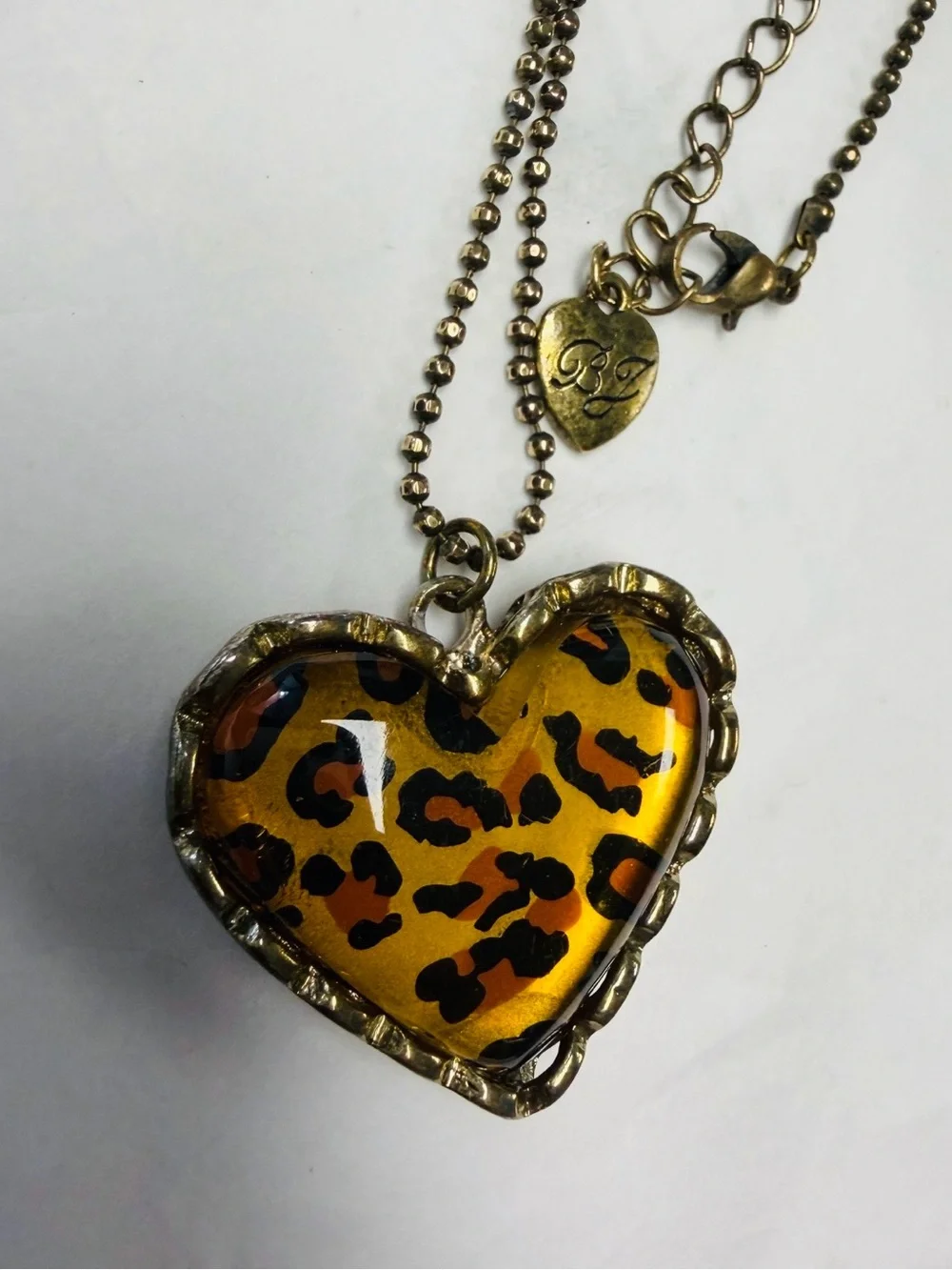 Betsey Johnson Wild at Heart Leopard Print Heart Pendant 32